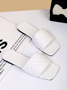 Minimalist Quilted Slide Sandals - White - View 4