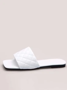 Minimalist Quilted Slide Sandals - White - View 5