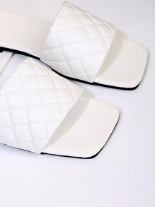 Minimalist Quilted Slide Sandals - White - View 6