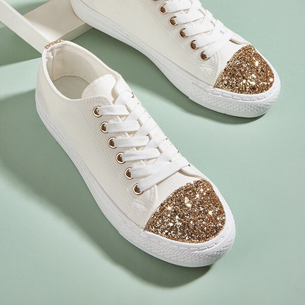 

Glitter Decor Canvas Shoes, White