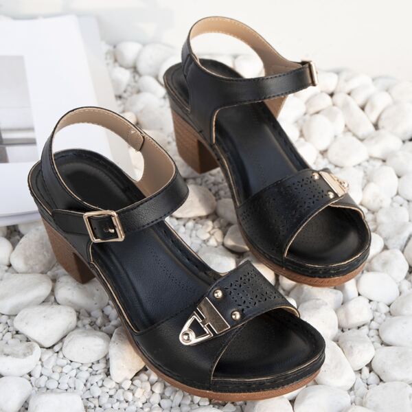 

Metal Decor Strappy Sandals, Black