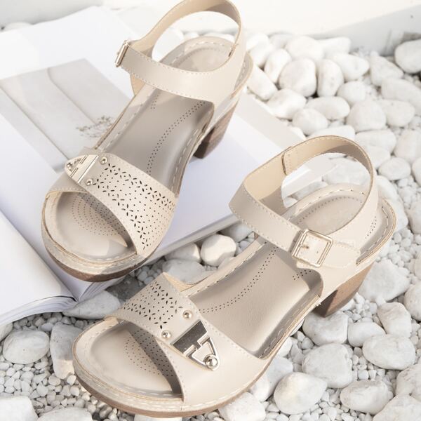 

Metal Decor Strappy Sandals, Apricot