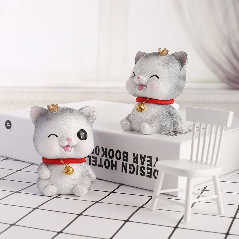 

2pcs Cat Shaped Art Decoration, Grey