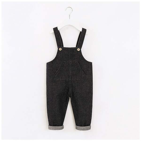 

Toddler Boys Solid Pocket Front Denim Overall, Black