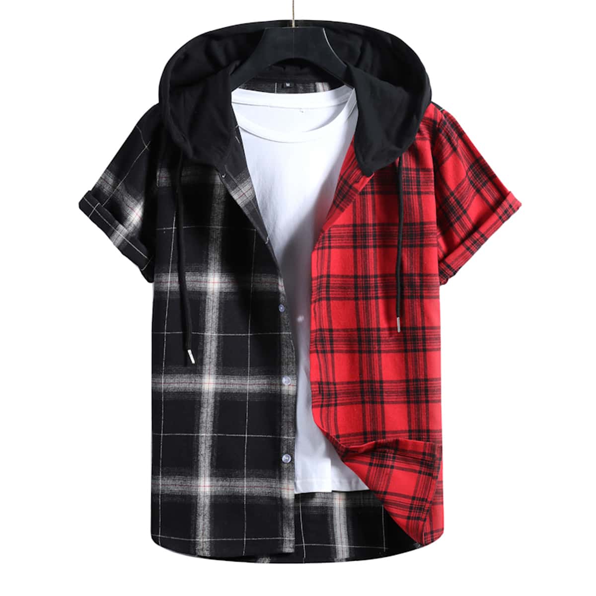 

Guys Colorblock Plaid Hooded Shirt Without Tee, Multicolor