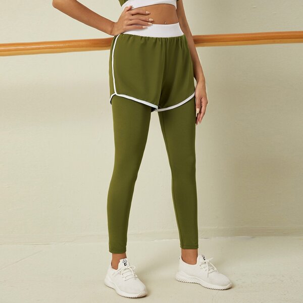 

High Stretch 2 In 1 Sports Leggings, Olive green