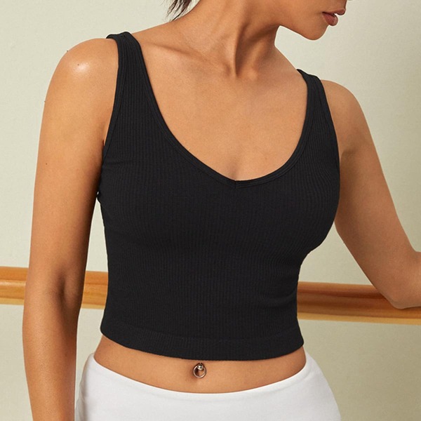 

Seamless Solid Sports Bra, Black