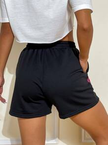 SHEIN Unity Chinese Dragon Print Track Shorts - Black - View 2