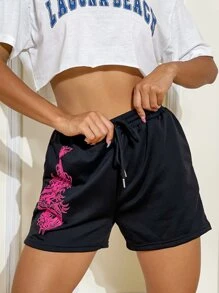 SHEIN Unity Chinese Dragon Print Track Shorts - Black - View 3