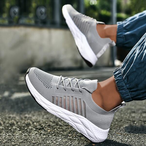 

Дышащие кроссовки в полоску на шнурке, Серый