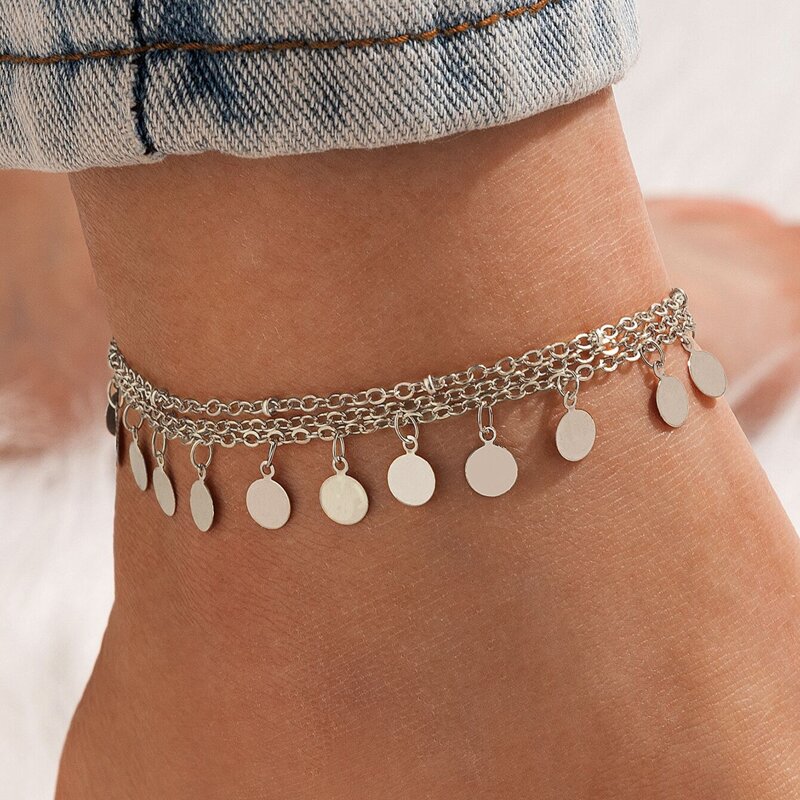 

Disc Tassel Chain Anklet, Silver