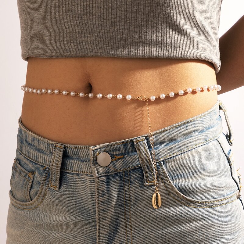 

Shell Faux Pearl Waist Chain, Gold