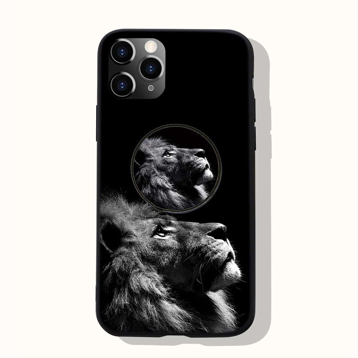 

Lion Print Phone Case With Phone Holder, Black