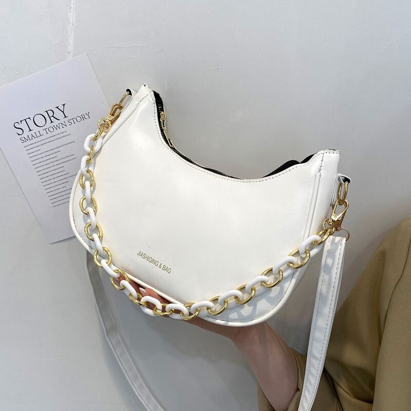 

Chain Decor Baguette Bag, White