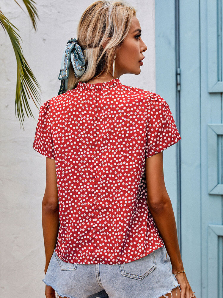 SHEIN Frenchy Blusas floral de margarita Bohemio - Rojo - Añade 2