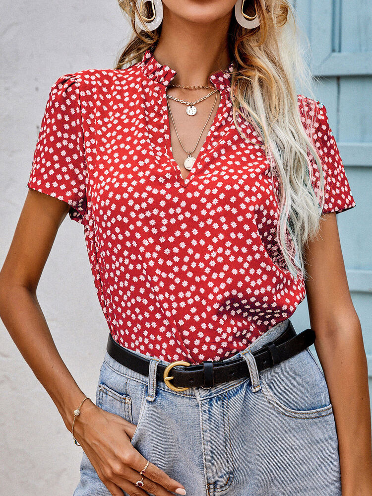 SHEIN Frenchy Blusas floral de margarita Bohemio - Rojo - Añade 5