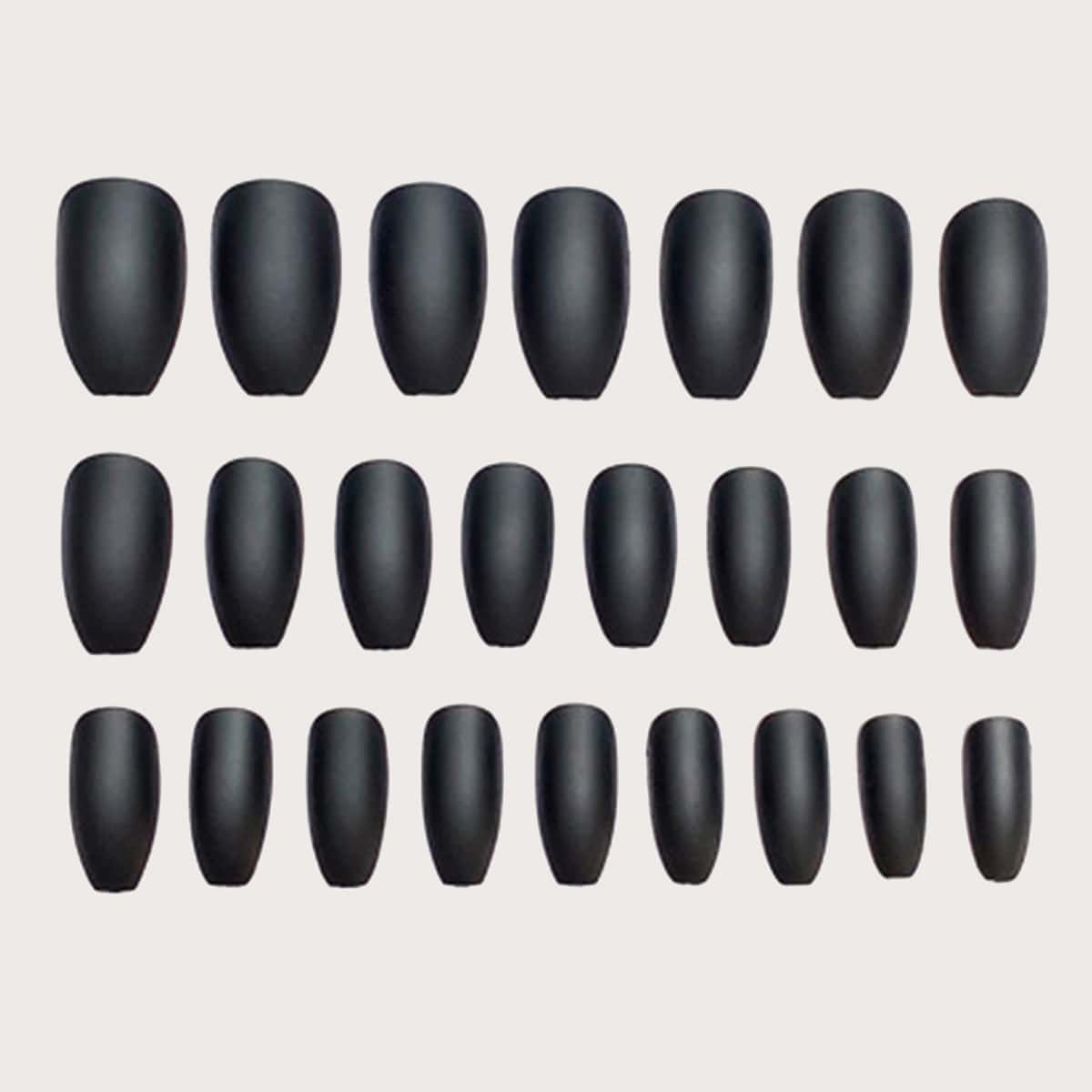 

24pcs Solid Fake Nail, Black