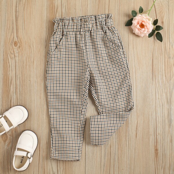 

Toddler Girls Plaid Paper Bag Waist Pants, Multicolor