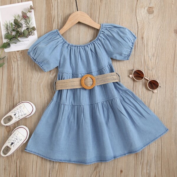 

Toddler Girls Ruffle Hem Belted Denim Dress, Medium wash