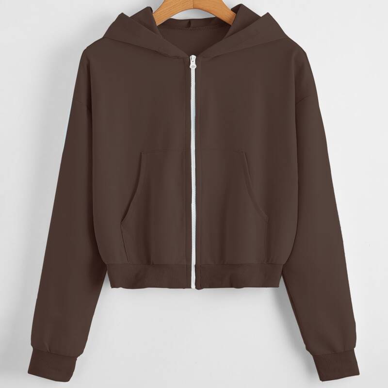 

Solid Zip Up Hooded Sweatshirt, Chocolate brown