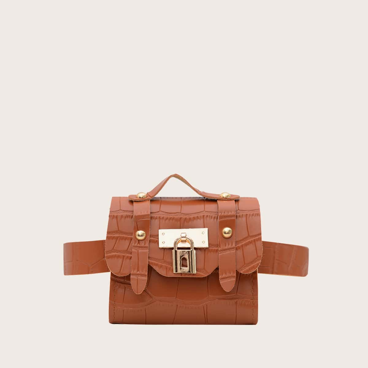 

Lock Decor Flap Fanny Pack, Brown