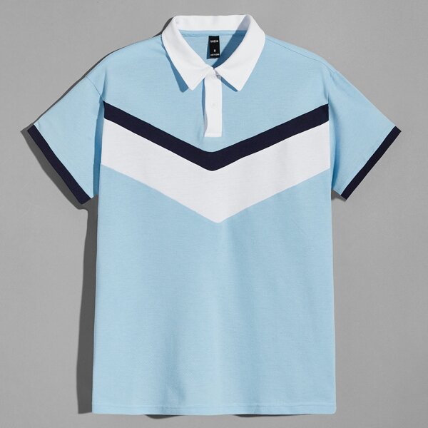 

Men Chevron Colorblock Polo Shirt, Baby blue