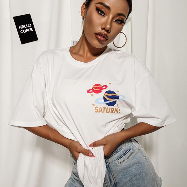 

Letter & Planet Print Tee, White