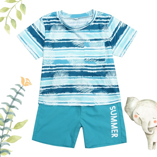 

Toddler Boys Striped Polo Shirt With Shorts, Blue