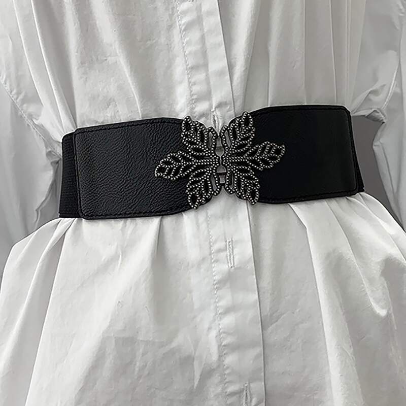 

1pc Hollow Out Wide Belt, Black