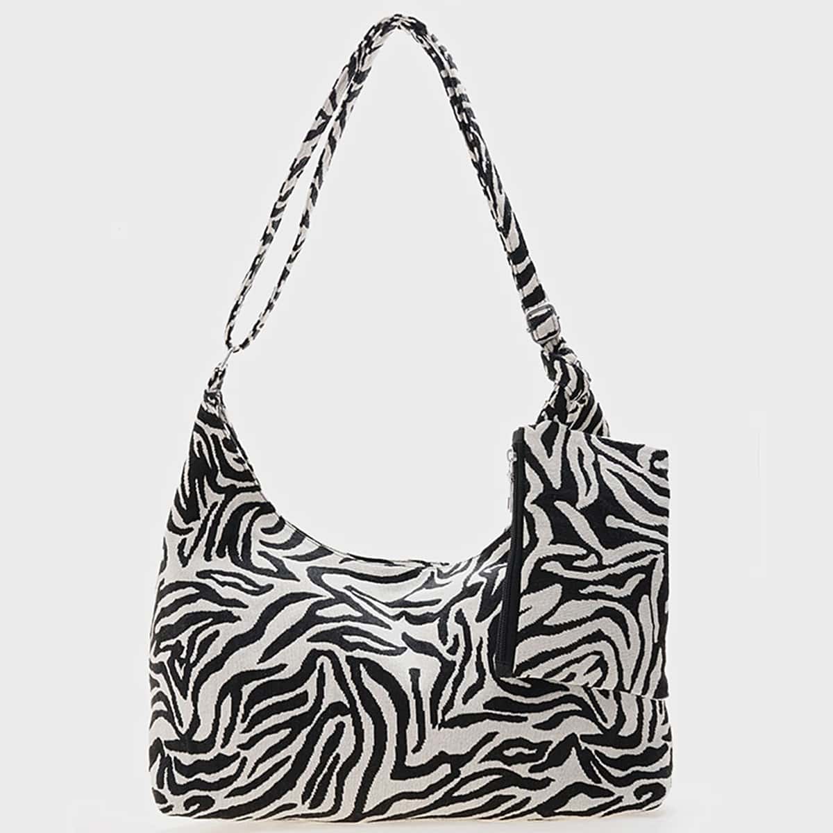 

Zebra Striped Crossbody Bag With Purse, Black and white
