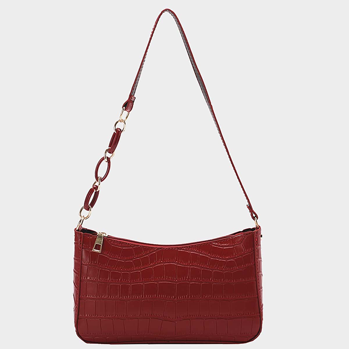 

Croc Embossed Shoulder Bag, Red