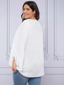 SHEIN Clasi Plus Flounce Sleeve Cross Wrap Top - White - View 2