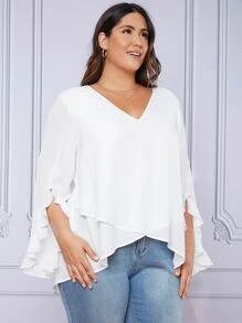SHEIN Clasi Plus Flounce Sleeve Cross Wrap Top - White - View 4