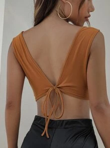 SHEIN Unity Áo hai dây Buộc lại màu trơn Gợi cảm - màu nâu - Xem 2