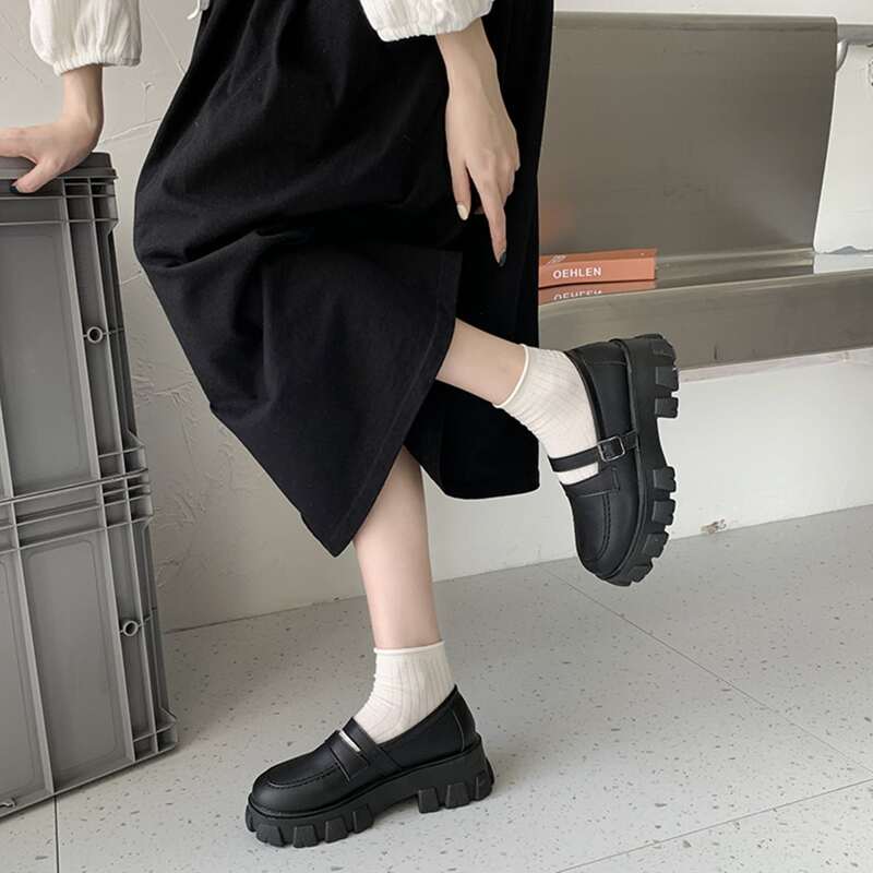 

Buckle Strap Chunky Heeled Loafers, Black