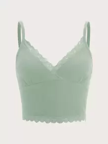 SHEIN EZwear 拼接蕾絲短版吊帶上衣 - 薄荷綠 - 查看 1