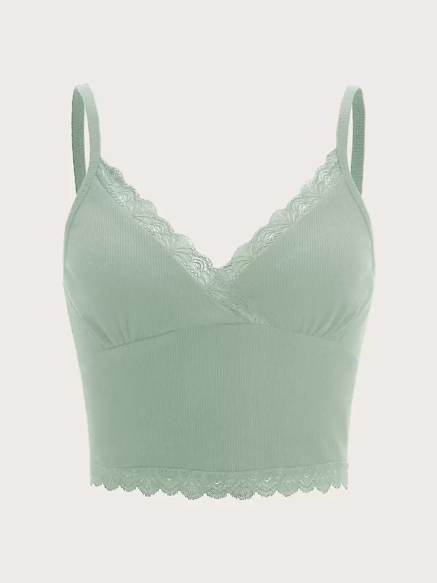 SHEIN EZwear 拼接蕾絲短版吊帶上衣 - 薄荷綠 - 查看 1