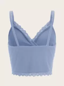 SHEIN EZwear 拼接蕾絲短版吊帶上衣 - 藍色 - 查看 2