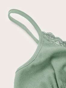 SHEIN EZwear 拼接蕾絲短版吊帶上衣 - 薄荷綠 - 查看 4