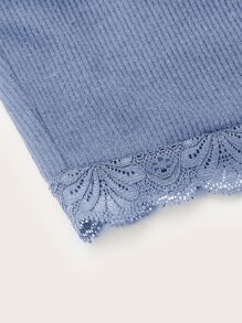 SHEIN EZwear 拼接蕾絲短版吊帶上衣 - 藍色 - 查看 3