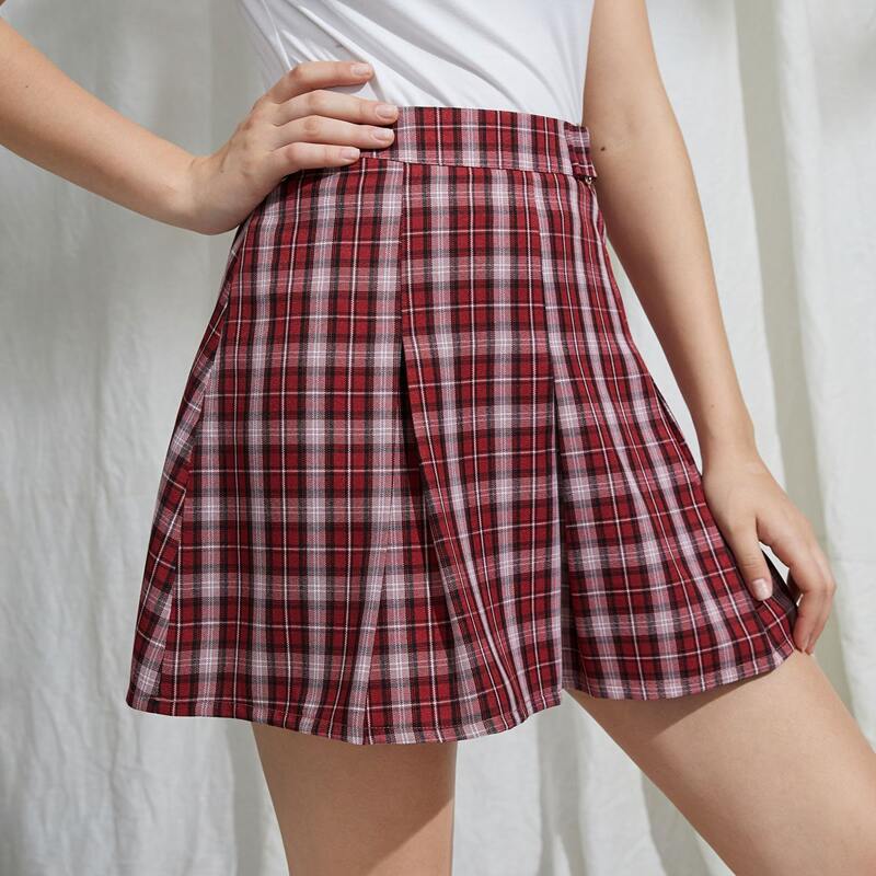 

Plaid Pleated Skirt, Red