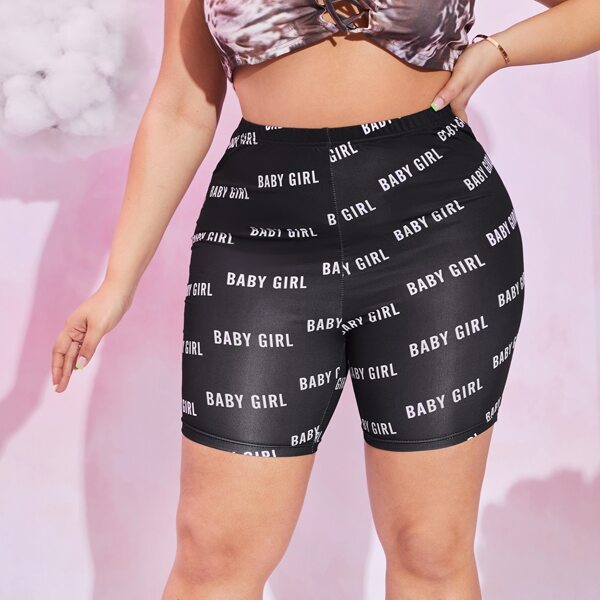 

Plus Allover Letter Graphic Biker Shorts, Black