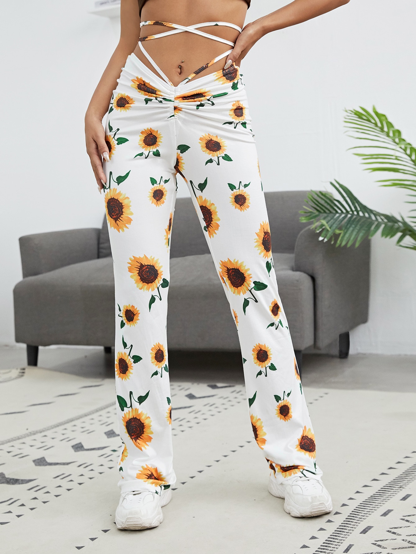 SHEIN SHEIN Casual Bloemen Broeken criss cross