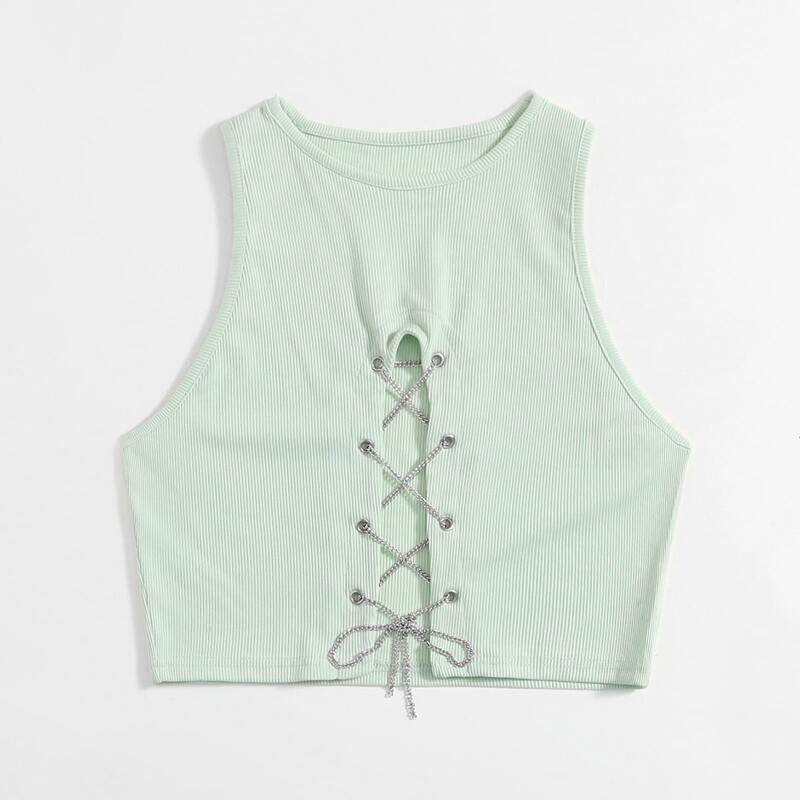 

Solid Chain Ribbed Tank Top, Mint green