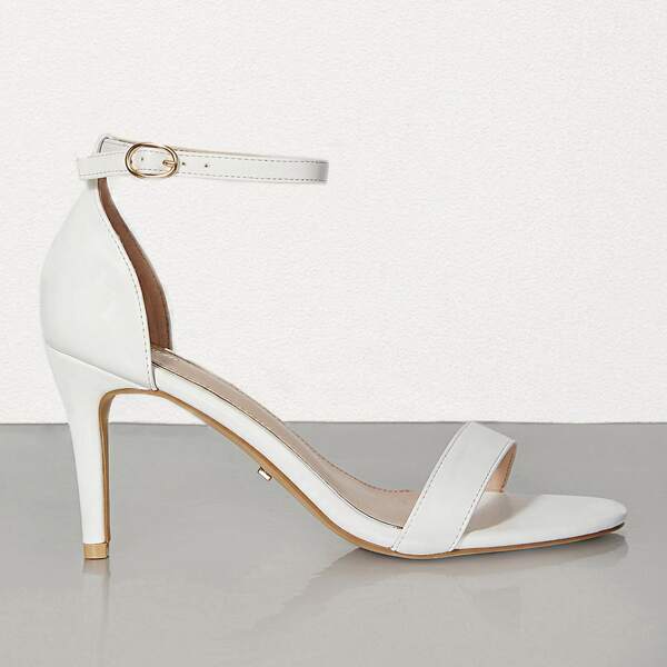 

Minimalist Ankle Strap Stiletto Heeled Sandals, White