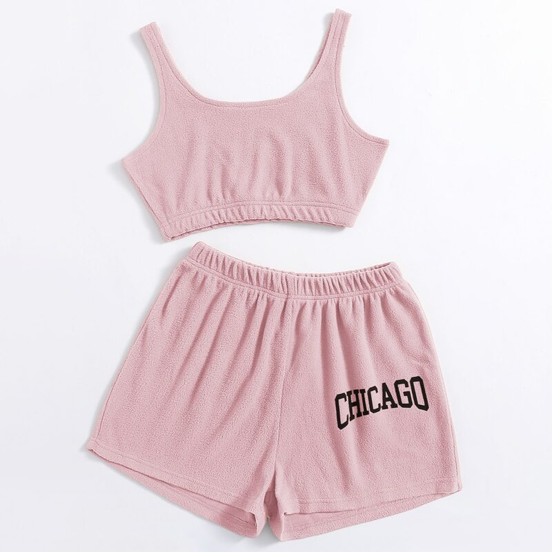 

Solid Tank Top & Letter Shorts, Baby pink