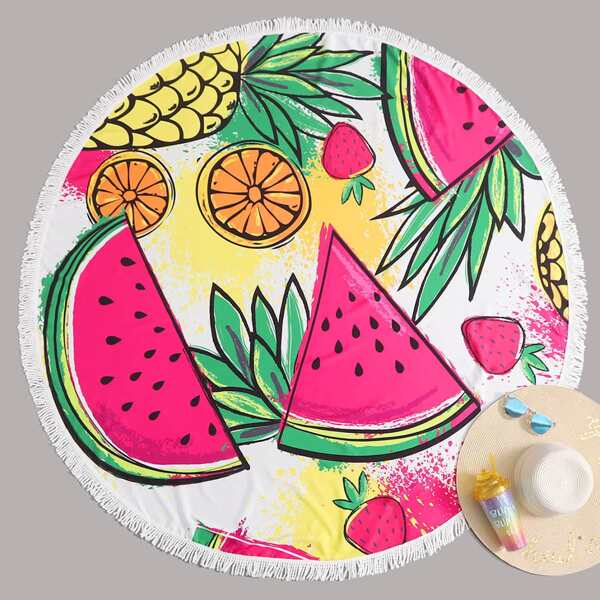 

Fruit Print Fringe Hem Beach Blanket, Multicolor