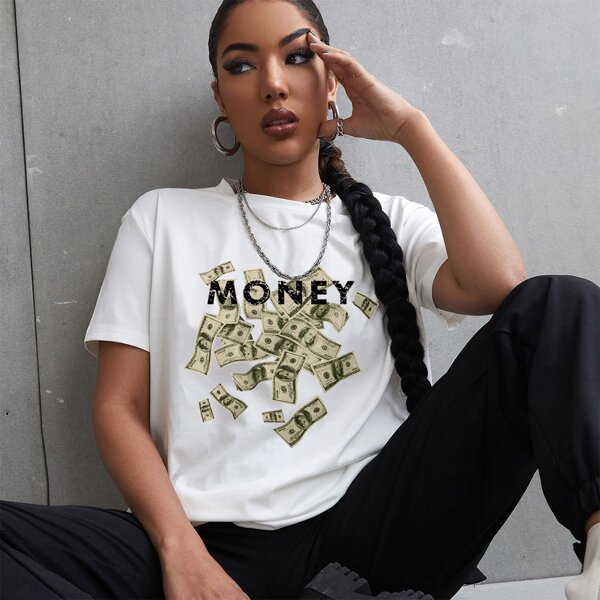 

Dollar And Letter Graphic Tee, White