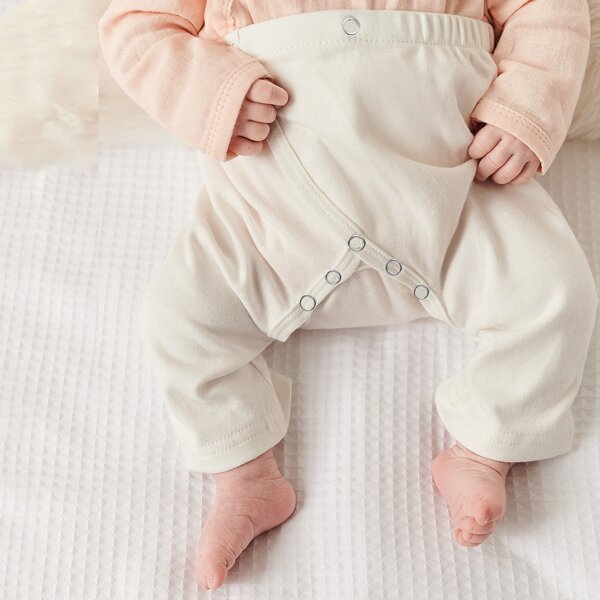

Newborn Baby Unisex Elastic Waist Popper Button Pants, Beige