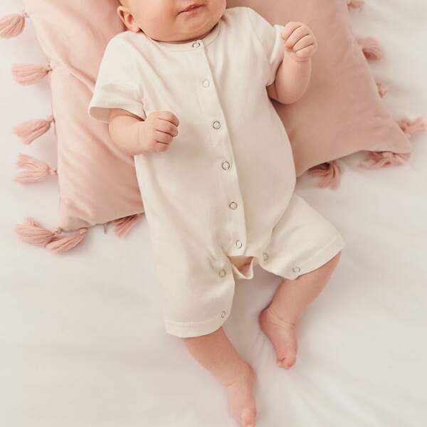 

Newborn Baby Unisex Button Front Tee Romper, White